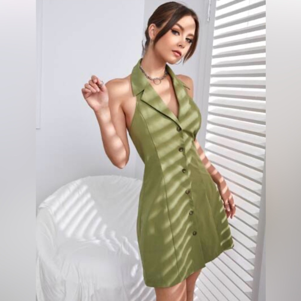 Monteau Olive Green Halter Dress